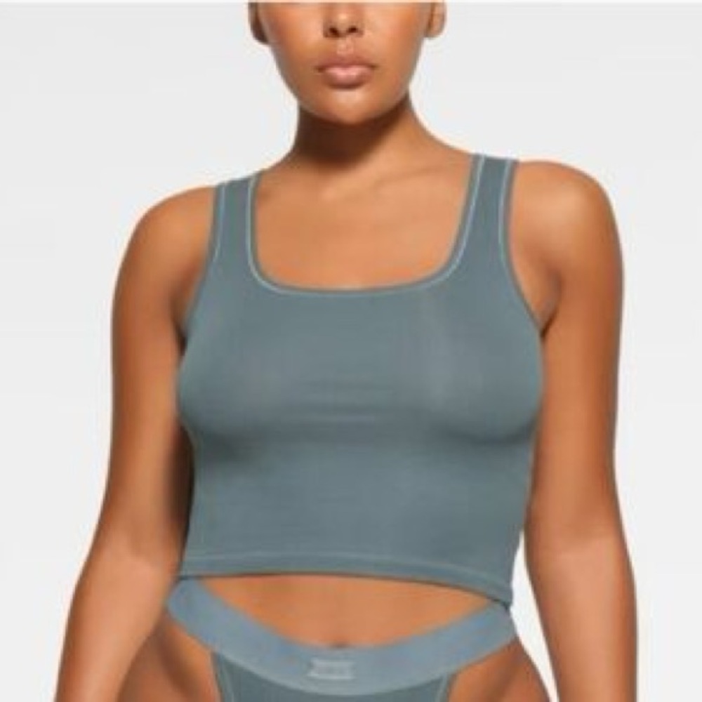 SKIMS Teal Ribbed Tank Top